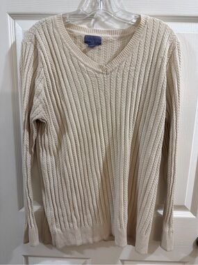 Laura Scott Woman 2X Cream Cable Knit V-Neck Sweater